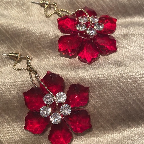 Austrian Crystal Red Floral Earrings NWTS - Picture 5 of 5